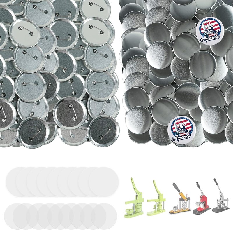 Onemorello 200 Sets Button Maker Supplies, 58mm / 2.28 inch Button Supplies Buttons Parts, (Approx. 2.25 inch) Metal Blank Badge Parts with Blank Paper for Buttons Maker Machine Pin Maker Press - Image 1